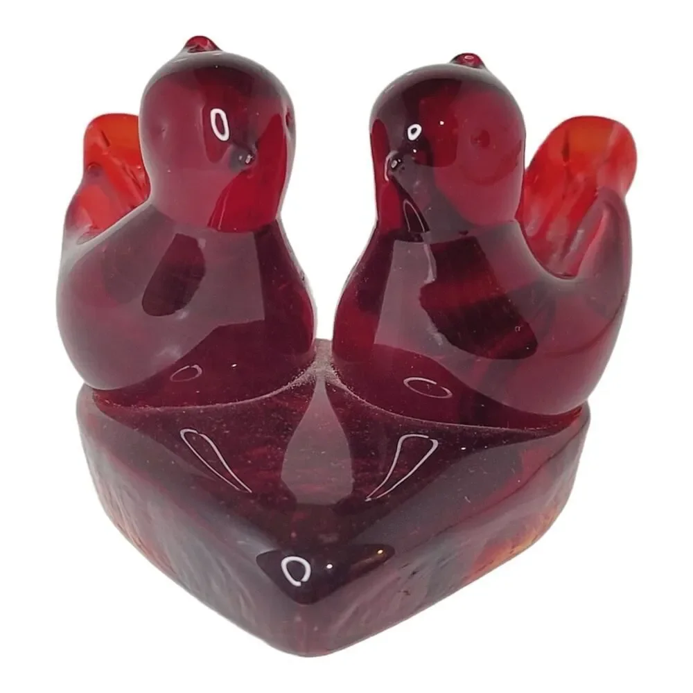 Vintage Double Cardinal of Love Art Glass Bird W Ward Signed 1993 Paperweight - Picture 2 of 14